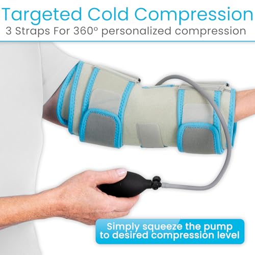 Vive Compression Elbow Ice Pack Wrap w/Inflatable Pump - Pain Relief | Fractures, Tendonitis, Tennis Elbow & Post Surgery Recovery - Adjustable Hot & Cold Therapy Brace - Arctic Flex Gel - style: Compression Ice Pack