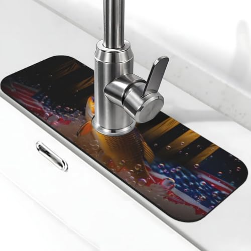 Wood American Flag Fish Kitchen sink faucet pad, strong water absorption, anti slip, easy to clean, very suitable for splash and drip prevention, suitable for kitchens and bathrooms
