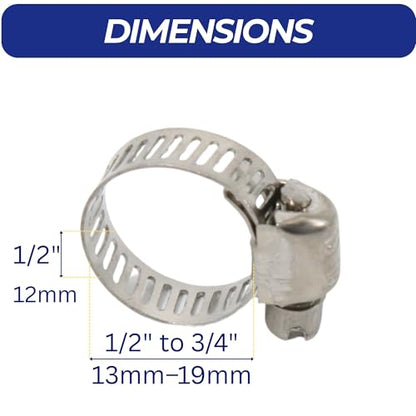 Ganador 12-Pack Stainless Steel Hose Clamps 13mm-19mm - 1/2" - 3/4", Universal Fitment w/Worm Gear for Pool, Automotive, Mechanical Plumbing General Purpose