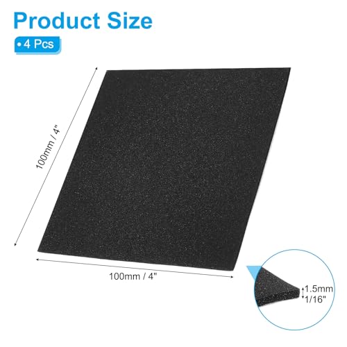 PATIKIL Adhesive Foam Padding, 4pcs 4"x4"x1/16 Closed Cell Foam Sheet Neoprene Rubber Self Stick Anti-Slip Pads for Furniture Cars Speakers Keyboards Door Frame Gaps, Black