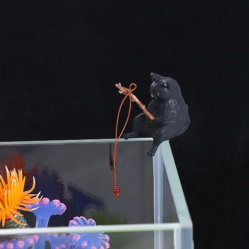 Kopida Fishing Cat Statue 5PCS Creative Kitten Fishing Miniature Figurines Flower Pot Micro Landscape Mini Cute Cat Statue Aquarium Fish Tank Decor Ornaments