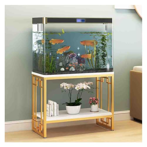 Metal Aquarium Stand, Heavy Duty 2-Tier Fish Tank Rack Shelf, Torage Rack Bracket for Fish Tank Accessories Storage, for Home Office (Gold a)