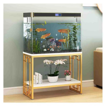 Metal Aquarium Stand, Heavy Duty 2-Tier Fish Tank Rack Shelf, Torage Rack Bracket for Fish Tank Accessories Storage, for Home Office (Gold a)