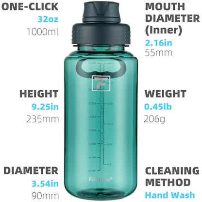 Fanhaw 32 oz Clear BPA-Free Tritan Water Bottle with Fast-Flow Spout Lid, BPA-Free & Leak-Proof Wide-Mouth Reusable Bottle for Gym, School & Office, Back to School Essentials (Dark Green) - color: Dark Green, style: 1 Pack