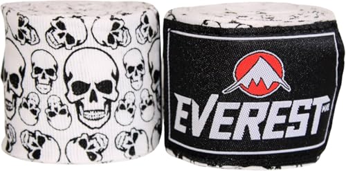 Mexican Style Hand Wraps 180" Semi-Elastic Boxing Wraps with Thumb Loop, Inner Gloves Bandages for Muay Thai, Kickboxing, Grappling - color: Arctic White Skull