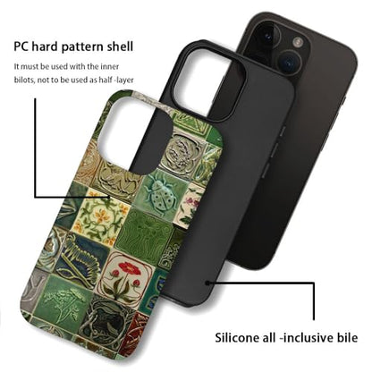 Compatible with iPhone 14 Pro Max,Durable & Shockproof Phone Case Cover Design - Collage Tiles Vines Snails Nature - color: Collage Tiles Vines Snails Nature, size: iPhone 14 Pro Max