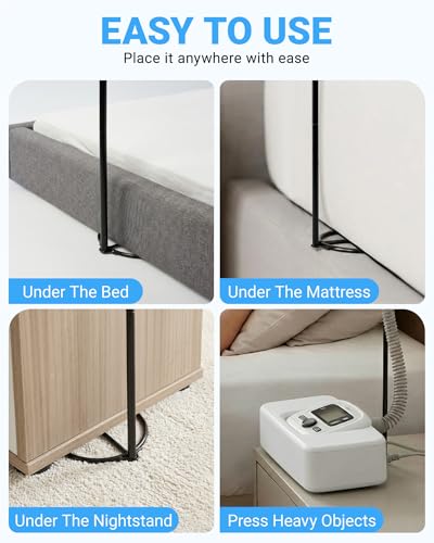 Elviros CPAP Hose Holder for Bed, Adjustable Swivel Arm with Elastic Buffer, Under Mattress Tube Stand, Foldable Compact Design CPAP Hose Hanger with Storage Bag, Black