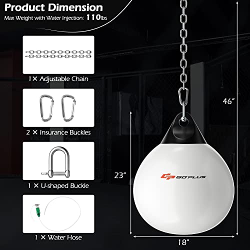 Goplus Water Aqua Bag, 21'' 180 Pound /18” 110 Pound Heavy Punching Bag with Adjustable Metal Chain, Water Injection Hose, Boxing Training Bag for Adults Fitness, MMA - style: White-18”, 110LBS