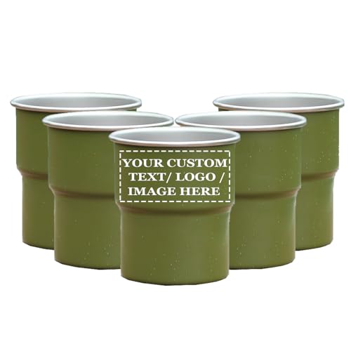 5 Pack Customized Logo/Text Stainless Steel Coffee Cups, for Drinking Coffee, Water, Wine, Beer and More, Widely Used for Parties, Events, Outdoors (ArmyGreen, 10oz / 300ml) - color: ArmyGreen