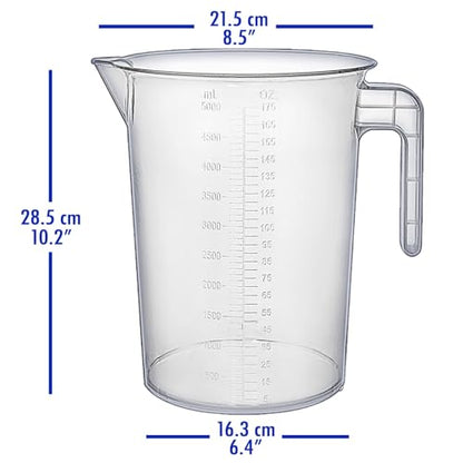 5 Liter Measuring Pitcher | 1.3 Gallon Shatterproof Plastic Large Graduated Mixing Pitchers, 1 to 2 Gallons (5L, 5000ml) - size: 5000ml (Single)