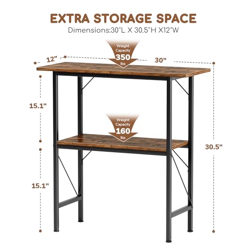 20-29-30 Gallon Fish Tank Stand with Storage Shelves, 2-Tier Aquarium Stand with Metal Frame, Heavy Duty Reptile Turtle Tank Stand for Home Office, 30" L x 11.8" W x 30.5" H, Rustic Brown
