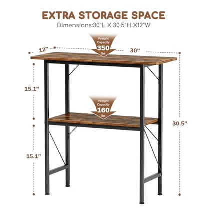 20-29-30 Gallon Fish Tank Stand with Storage Shelves, 2-Tier Aquarium Stand with Metal Frame, Heavy Duty Reptile Turtle Tank Stand for Home Office, 30" L x 11.8" W x 30.5" H, Rustic Brown