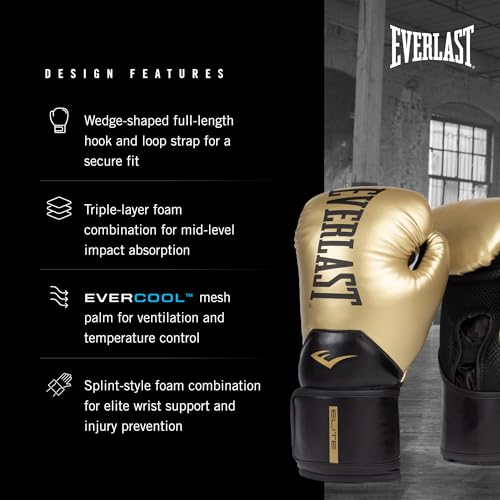 Everlast Elite 2 Boxing Gloves - color: Gold/Black, size: 16 oz