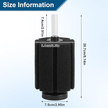 Sponge Filter for Fish Tank, Silent Aquarium Bio Filter with Air Diffuser, Easy-Clean Foam, for Betta, Shrimp, Fry, Nano and Small Tanks