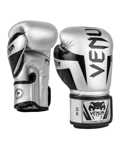 Venum Elite Boxing Gloves - color: Silver/Black, size: 12-Ounce