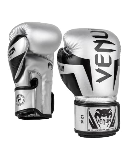 Venum Elite Boxing Gloves - color: Silver/Black, size: 12-Ounce