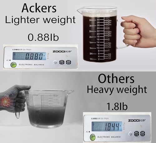 Ackers Etched Graduated Glass Measuring Cup - [Insulated Handle | V-Shaped Spout] - High Borosilicate Glass Measuring Cup for Kitchen or Dining, Easy to Read,1000 ML (32 Oz, 4 Cup) - size: 1000 ML (32 Oz, 4 Cup) - Etched Graduated