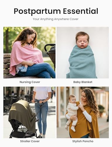 PATPAT Nursing Cover for Breastfeeding, Soft Breathable Privacy Poncho, Multi-Use Jacquard Knit Breastfeeding Cover for Moms, Portable Nursing Shawl & Baby Blanket (Blush Pink) - color: Blush Pink