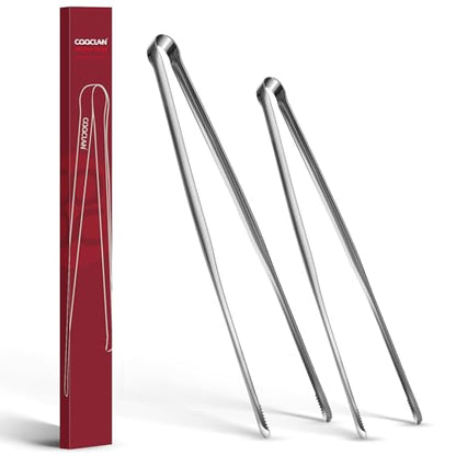 Precision Serrated Non-Slip Tips Cooking Tongs 2 Set (11.5" & 13.5"), 18/8 Stainless Steel Metal Tong, Light but Durable, Easily Control Kitchen Tweezer Tongs for Frying, Plating, BBQ