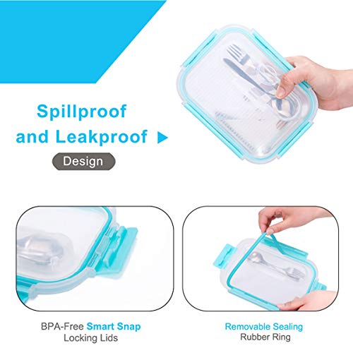 Large Glass Food Storage With Locking Lids - Bento Box Lunch and Meal Prep Containers [3-Pack, 36 OZ]