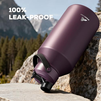POWCAN 64 oz Insulated Water Bottle with 2-in-1 Straw & Spout Lid, Leakproof, Top Handle, Keep Cold 48H, BPA-Free, Brush, Metal Water Bottle with Carrier Bag for Work, Sports, Travel and Gym (Plum) - color: Plum