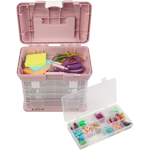 Portable Tool Box - Small Parts Organizer with Drawers and Customizable Compartments for Hardware, Fishing Tackle, Beads, or Crafts by Stalwart (Pink)