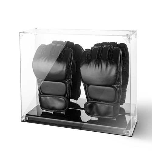MMA Glove Display Case with Mirrored Back and Solid Base | Two-Glove Acrylic Holder for MMA, Boxing, Kickboxing and Sparring Gloves; Watch the Video to Assemble