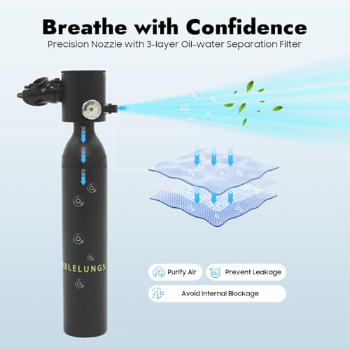 Mini Air Scuba Tank Diving Kit, Air Pump Set Oxygen Tank Pump Diving Equipment 0.53qt Manual Underwater Breathing Portable Scuba Diving Tank Kit for Underwater Exploration Ship Cleaning