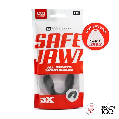 SAFEJAWZ Mouth Guard, Slim Fit Mouthguard for Adult & Youth with Case - color: Black, size: Adult (12+ Years)
