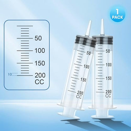 200ml Large Syringe for Thick Liquids, Plastic Syringe Without Needle for Scientific Labs, Oil, Lubricant Refilling, Individually Wrapped - style: 200cc