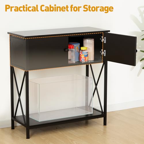 20-29 Gallon Aquarium Stand with Cabinet, 20 Gallon Long Fish Tank Stand with 31''L * 12''W Tabletop, Double Heavy Metal Stand with Stable Structure, Adjustable Table Feet - Black - color: Black 20-29Gallon, size: 20-29Gallon