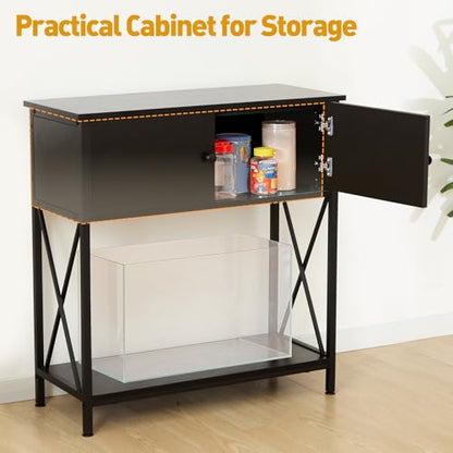 20-29 Gallon Aquarium Stand with Cabinet, 20 Gallon Long Fish Tank Stand with 31''L * 12''W Tabletop, Double Heavy Metal Stand with Stable Structure, Adjustable Table Feet - Black - color: Black 20-29Gallon, size: 20-29Gallon