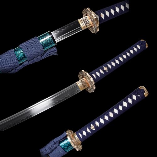 41-Inch Handmade Katana, Full Tang Clay-Tempered Spring Steel Collectible for Adults - color: L6-Steel 3