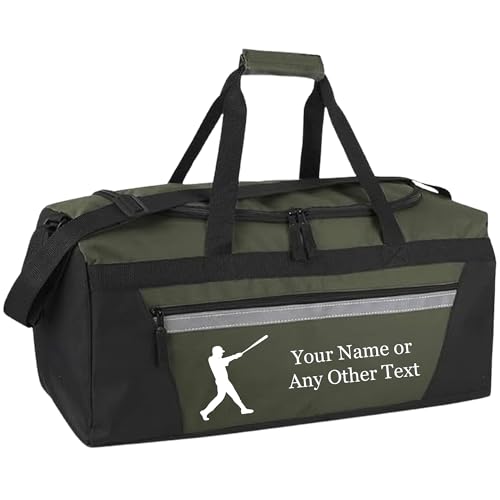Personalized Sports Duffel Bags for Men and Women - 22” Customized Travel Duffle with Name & Baseball Design - Water Resistant Two-Toned Overnight Weekender Bag - Army Green - color: Army Green, style: Baseball