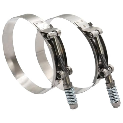 4.5" T Bolt Hose Clamp Spring Loaded Stainless Steel - Working Range 121-129mm for 4.5" I.D. Hose with 3mm - 6mm Wall Thickness, Auto-adjusting maintain Constant Clamping Force (121-129mm, 2 Pack) - size: 4.5" Hose Clamp 121mm - 129mm (4.76" - 5.08")