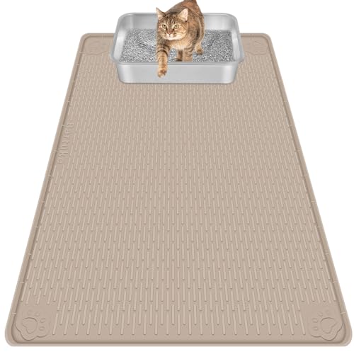 Cat Litter Mat, Extra Large 40" x 28" Silicone Mat Litter Trapping Mat for Scatter Control, Soft on Kitty Paws, Easy to Clean (Khaki) - color: Khaki