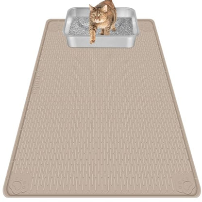 Cat Litter Mat, Extra Large 40" x 28" Silicone Mat Litter Trapping Mat for Scatter Control, Soft on Kitty Paws, Easy to Clean (Khaki) - color: Khaki