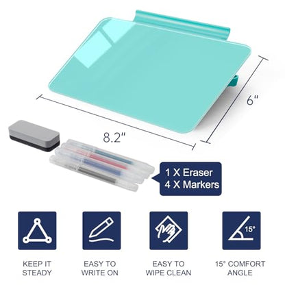 Small Desktop Whiteboard - Glass Dry Erase Board 8 X 6 Inches Tabletop Easel Whiteboard with Stand, Desk Board Buddy for Artist, Teacher and Student - color: 8 X 6 Inches - Light Blue