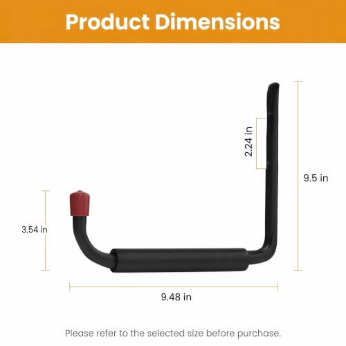 6 Pack Garage Hooks Heavy Duty, Utility Steel Hooks with EVA Foam Padding, 9.48inch Wall Mount J Organizer Hanger for Hanging Bikes Kayak Garden Tool Hose Bike Shelf - size: 9.48inch