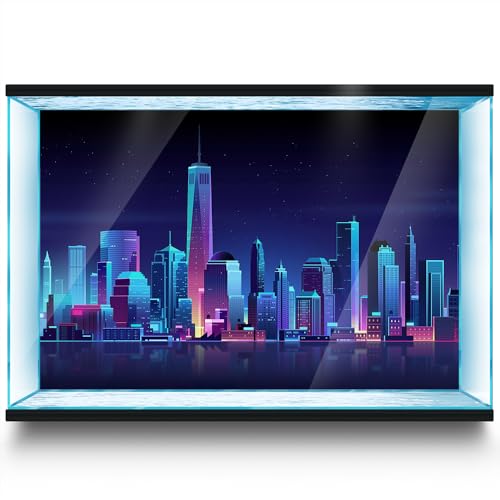 Aquarium Background Stickers - City Skyline Building Night - Fish Tank Reptile Terrarium Decor Poster (60 x 40 cm / (23.6 x 15.7 inches))