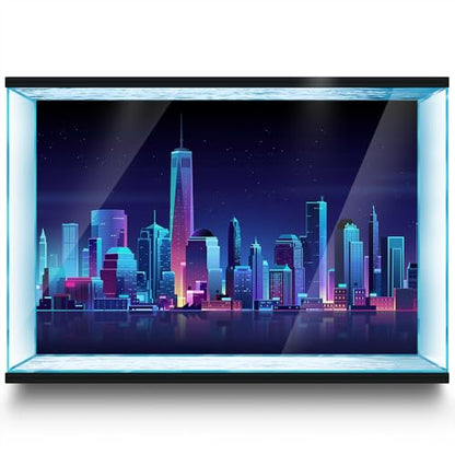 Aquarium Background Stickers - City Skyline Building Night - Fish Tank Reptile Terrarium Decor Poster (60 x 40 cm / (23.6 x 15.7 inches))