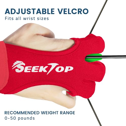 Seektop Archery Gloves Shooting Hunting Leather Three Finger Protector - color: Red, size: Small