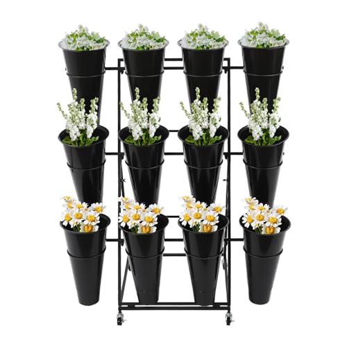 Flower Display Stand with 12 Buckets, 3 Layers, Cut Flowers Shelf Display Holder for Outdoor, Indoor, Patio, Garden, Living Room, Florist, Black - style: 3 Layers 12 Buckets Black