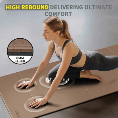 Foldable Yoga Mat Extra Large 74"×31.5" | Double-Sided Non-Slip,Extra Wide Foldable Design,8mm Extra Thick,Exercise Mat for Home, Studio and Travel Use - color: Brown+Black