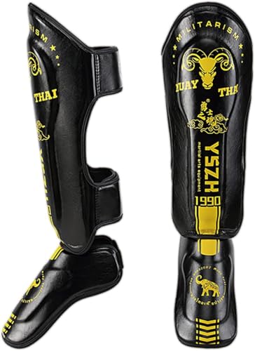 Shi Guards MMA Leg Protectors for Kickboxing Muay Thai Karate Martial Arts Taekwondo & Kickboxing Sparring Protection for Foot & Instep - color: yellow, size: Medium