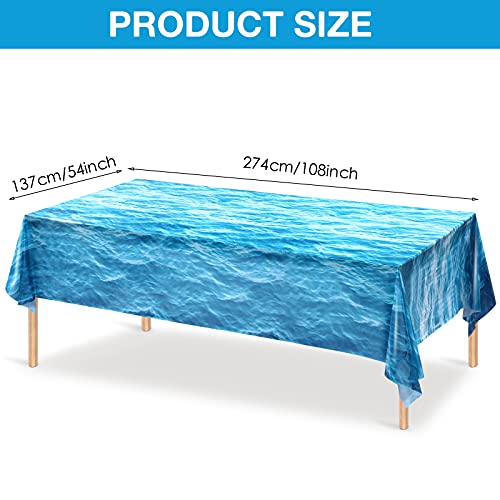 2 Pieces Ocean Waves Plastic Tablecloth 54 x 108 Inch Ocean Table Cover Water Print Table Cover Sea Tablecloth Blue for Beach Pool Birthday Party Decoration Shower Supplies - size: 54 x 108 Inch (Rectangular)