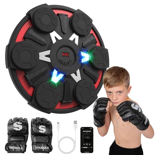 Music Boxing Machine for Kids & Adults - Wall Punching Pad with Lighting, 9-Speed Bluetooth Boxing Game with Gloves, Wall Mounted Exercise Equipment, 2026 Upgrade Boxing Equipment for Kids Age 6+ - color: Red