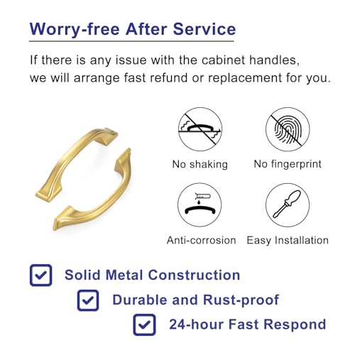 10 Pack 3 Inch Hole Centers, Brushed Gold Cabinet Pulls Gold Cabinet Handles Gold Kitchen Hardware for Cabinets ZP2409 Drawers Bedroom Dresser Bathroom Vanity Cupboard Closet - color: Brushed Gold, size: 3" Hole Centers-10 Pcs