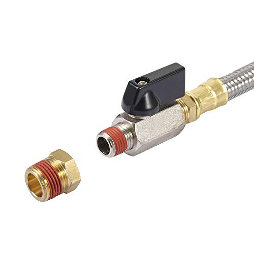 Extended Tank Drain Valve Assembly Kit Flexible Braided Steel Tube 10 inch 1/4 Inch NPT Pipe Fitting for Air Compressor - size: 10 Inch