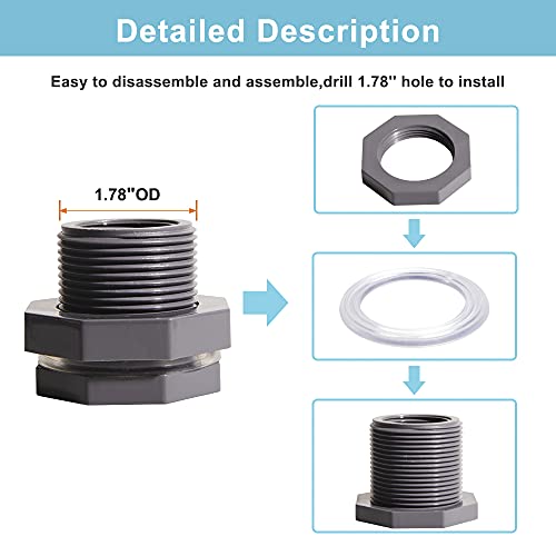 1 Inch PVC Bulkhead Water Tank Connector Adapter Fitting with Plugs Thru-Bulk Pipe Fitting for Rain Barrels, Aquariums, Ponds(Set of 3) - size: 1"-3pcs